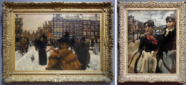 links: George Hendrik Breitner, Die Singelbrücke bei der Paleisstraat in Amsterdam, 1898; rechts: Isaac Israels, Zwei Frauen auf der Lijnbaansgracht in Amsterdam, 1894 (Fotos Rainer K. Wick)