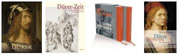 Dürer - Meisterwerke im Großformat © Cover Michael Imhof Verlag | Dürer-Zeit © Cover Hirmer | Der Dürer-Verführer © Cover Knaus | Dürer. Das ferne Genie © Cover Reclam