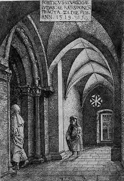 Albrecht Altdorfer, Die Eingangshalle der Regensburger Synagoge, 1519 © The Metropolitan Museum of Art
