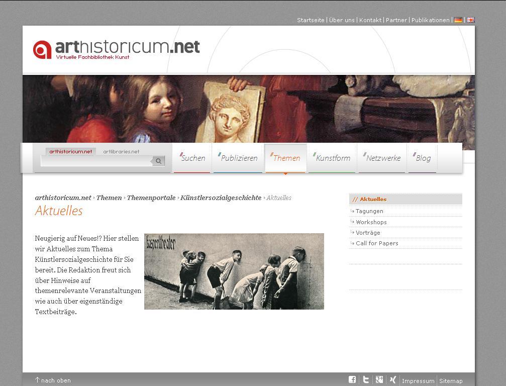 Screenshot der Website zur Künstlersozialgeschichte