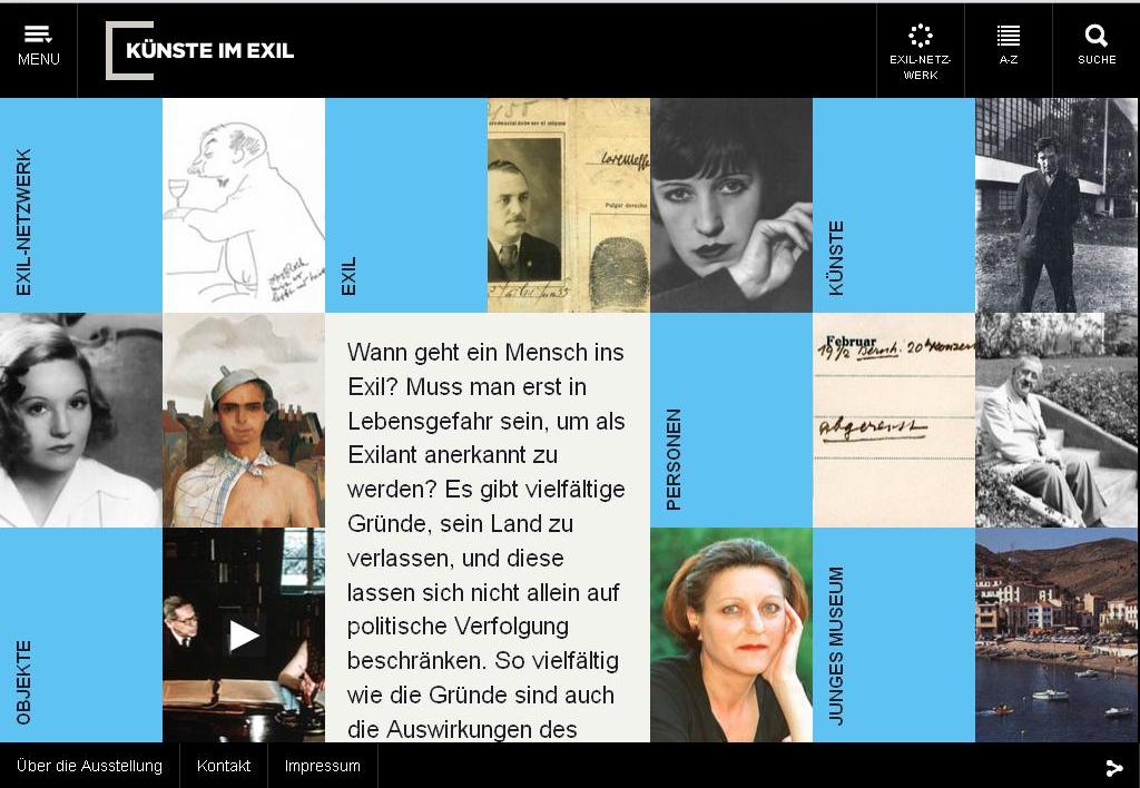 Screenshot der Website "Künste im Exil"