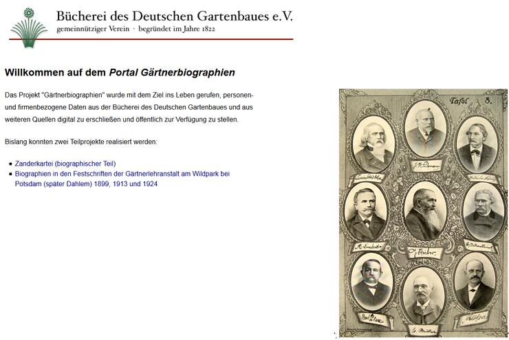 Website des Portal Gärtnerbiographien