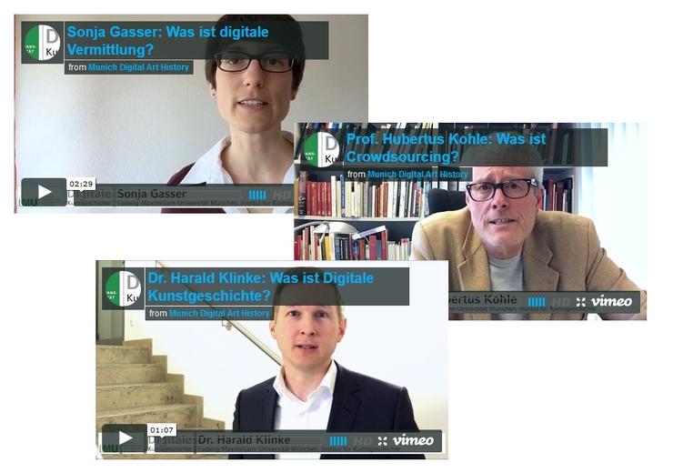 Die Videos der Kunsthistoriker der LMU bieten Infos zu Fragen der digitalen Kunstgeschichte und sind auf der Website des Instituts zu finden. (Zusammenstellung aus Screenshots)