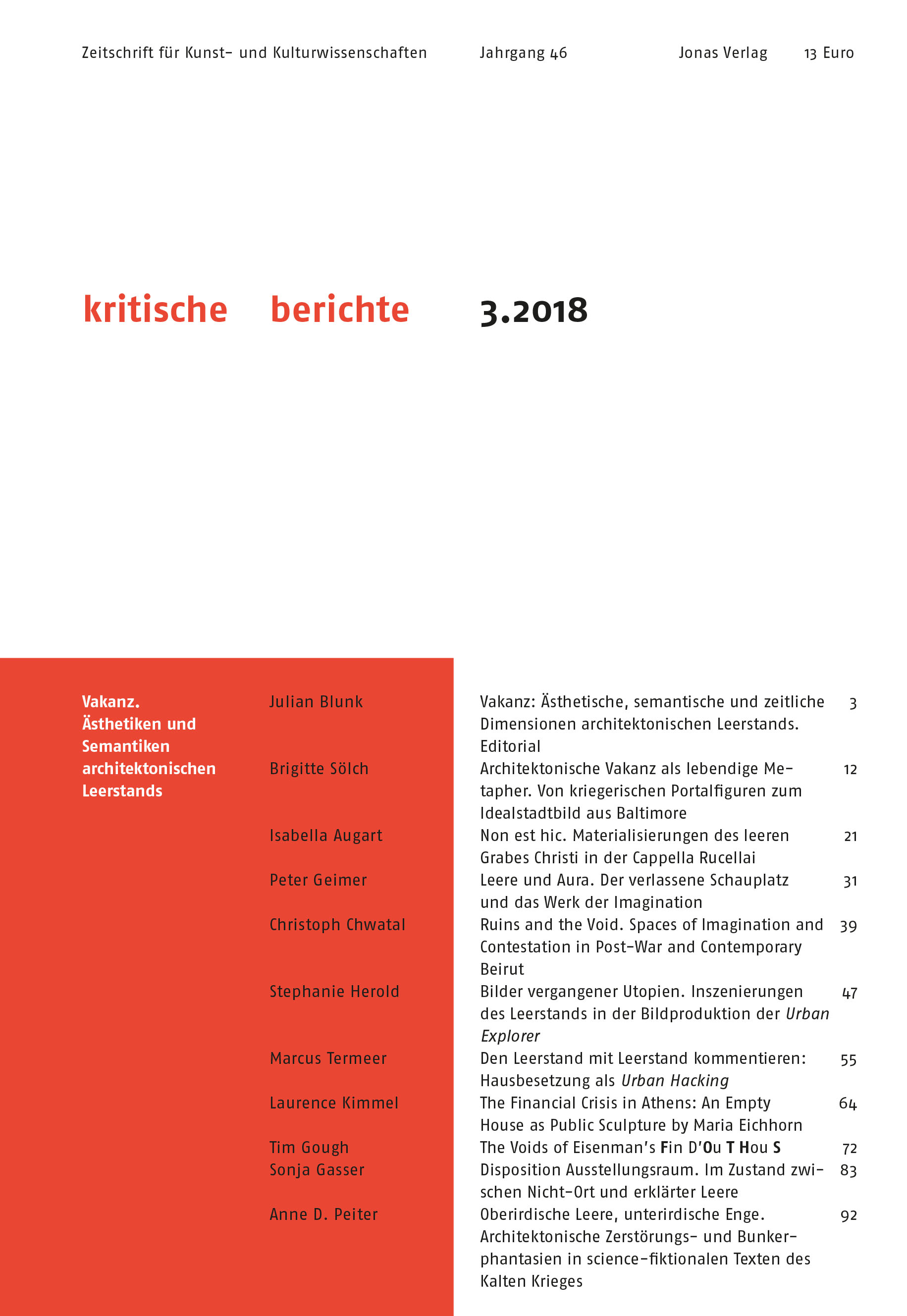 kritische berichte 3.2018 © Cover Jonas Verlag