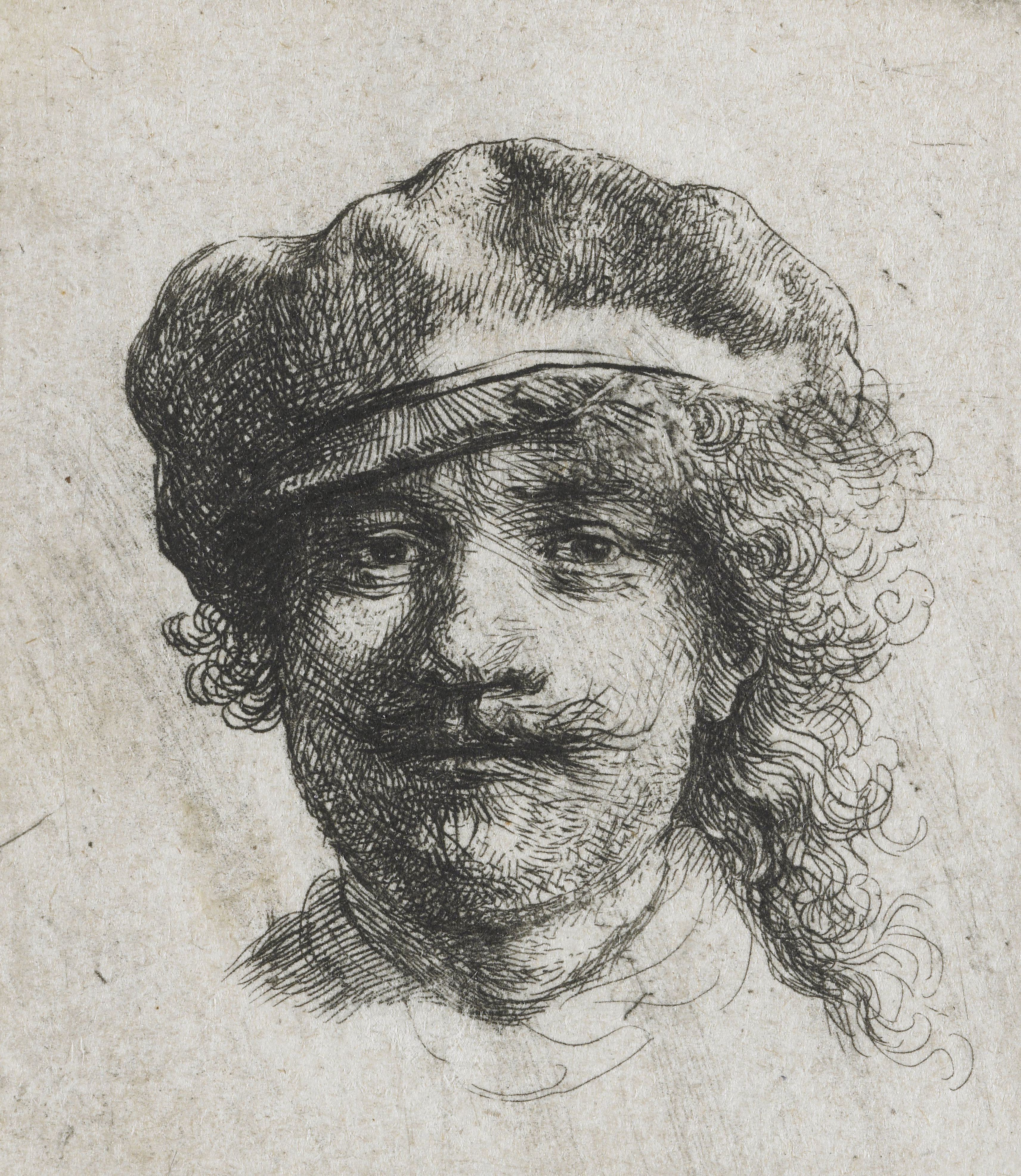 Rembrandt: Selbstbildnis mit weicher Mütze. Radierung, um 1635