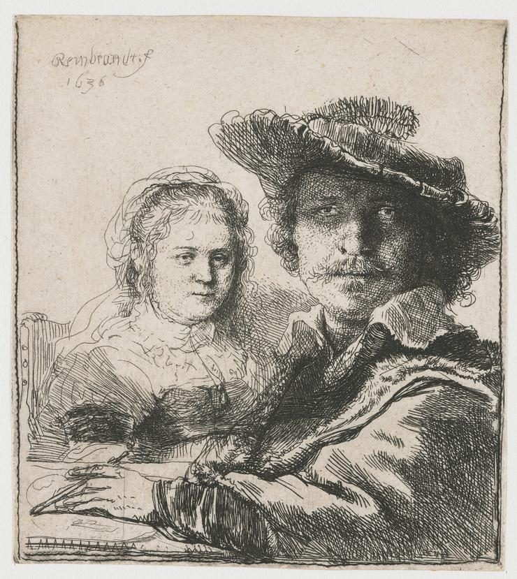 Rembrandt: Selbstporträt mit Saskia. Radierung, um 1636