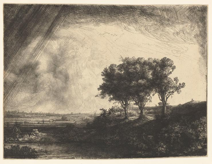 Rembrandt: Die drei Bäume. Radierung um 1643