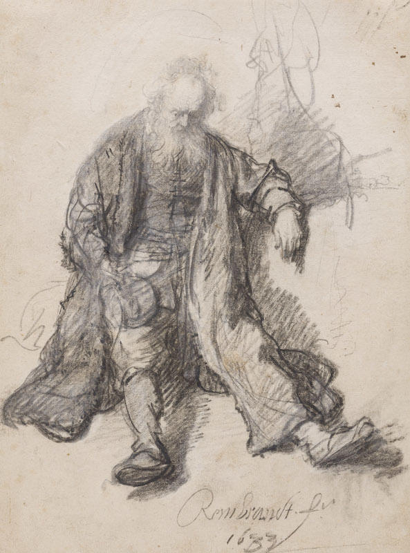 Rembrandt Harmensz. van Rijn (1606–1669) Sitzender Greis, ca. 1630–1633 Kreide auf geripptem Büttenpapier 253 × 189 mm Städel Museum, Frankfurt am Main Foto: Städel Museum