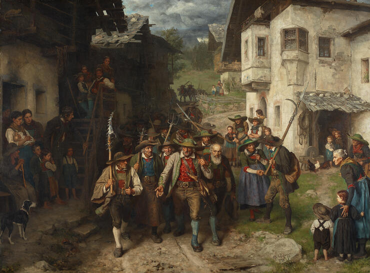 Franz von Defregger, Das Letzte Aufgebot, 1874 Öl auf Leinwand, 139 x 191 cm, Wien, Belvedere © Belvedere, Wien, Foto: Johannes Stoll