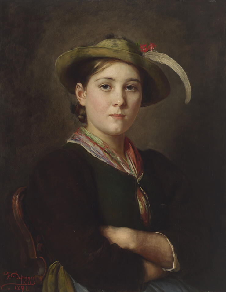 Franz von Defregger, Porträt eines Mädchens, 1891 Öl auf Holz, 67 x 52 cm, Privatbesitz © Tiroler Landesmuseen