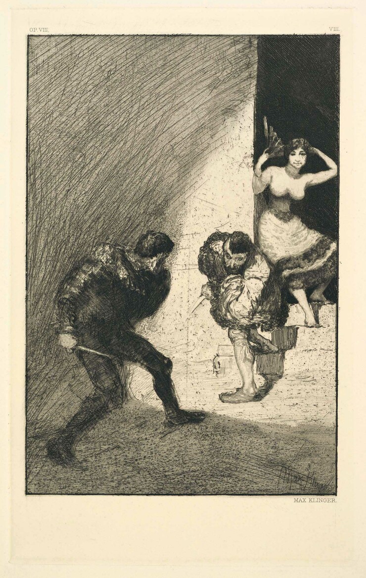 Max Klinger: Rivalen, Blatt 7 aus dem Grafikzyklus „Ein Leben“ (Opus VIII), 1884 © Rainer K. Wick