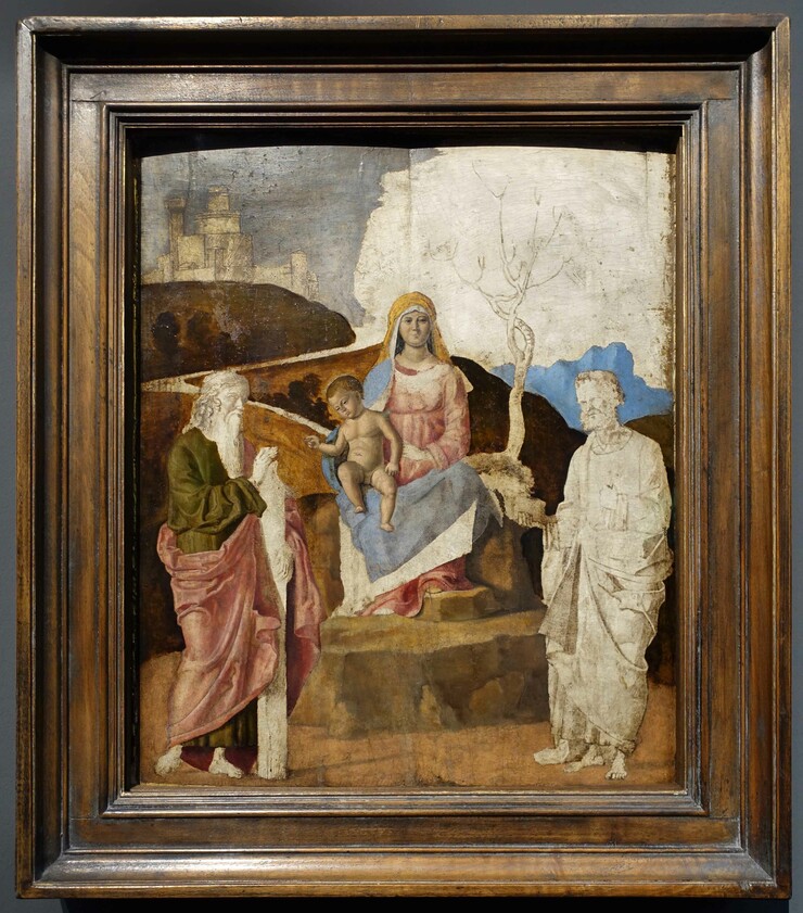 Giovanni Battista Cima da Conegliano (Nachfolge): Die Jungfrau und das Kind mit dem hl. Andreas und dem hl. Petrus, um 1500, Öl auf Pappelholz, Foto © Rainer K. Wick 