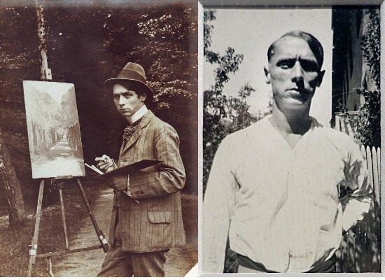 links Unbekannt, Max Ernst als Maler, 1909, Max Ernst Museum Brühl des LVR, Stiftung Max Ernst, rechts Unbekannt, Max Ernst in Tarrenz bei Imst, 1921, Reprofoto Rainer K. Wick