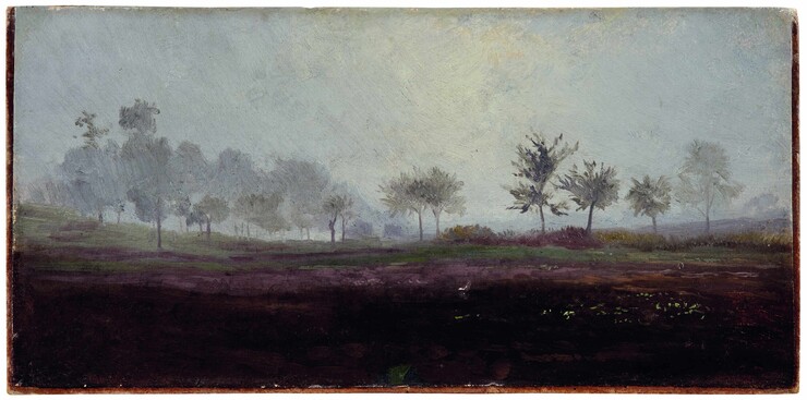 Rosa Bonheur (1822–1899) Landschaft im Nebel, o. J. Öl auf Papier, auf Karton 15,9 × 31,4 cm Privatsammlung © Fondation Custodia, Collection Frits Lugt, Paris / Foto: Pascal Faligot