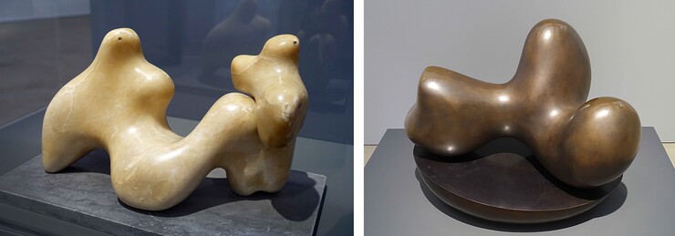 links Barbara Hepworth, Large and Small Form, 1934, rechts Hans Arp, Concrétion humaine sur coupe ovale, 1935, Fotos Rainer K. Wick