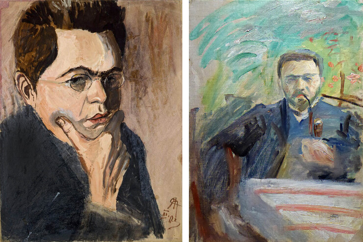 links: August Macke, Porträt Hans Thuar, 1903, Kunstmuseum Bonn; rechts: Hans Thuar, Selbstbildnis, um1908/09, Foto Rainer K. Wick