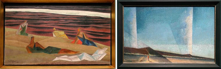 links: Badende am Strande (V), 1915; rechts: Düne am Abend, 1936, Fotos Rainer K. Wick
