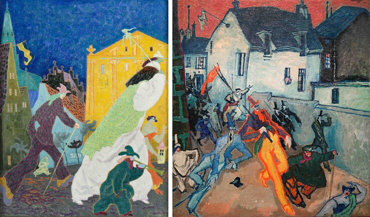 links: Karneval, 1908; rechts: Aufruhr, 1910, Foto Rainer K. Wick