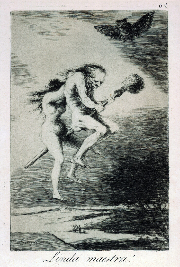 Francisco de Goya, Linda Maestra!, aus Los Caprichos, Blatt 68, Radieurng Aquatinta ploiert, Kaltnaadel, 21 x 15 cm, Morat Inistitut, Freiburg